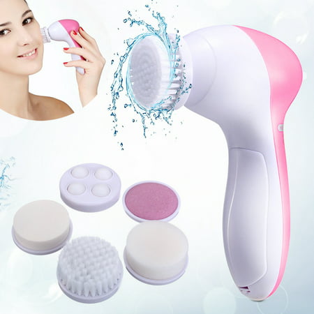 5in1 Multifunction Electric Electronic Beauty Face Facial Cleansing Cleanser Spin Brush and Massager Scrubber Exfoliator Machine Cleaning (Best Electric Skin Exfoliator)