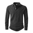 thumbnail image 2 of pstuiky hombres de manga larga, Camisa de lino con bolsillo y solapa con botones y manga larga de color liso para hombre Tops casuales para hombres s, 2 of 8