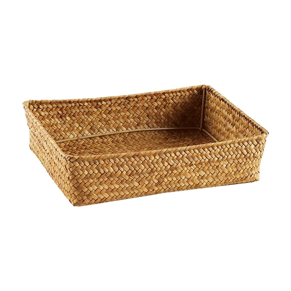Mmeneyy Wicker Woven Basket, Multi-Functional Square Wicker Storage Basket Organizer Tray for Fruit, Vegetable, Snack, Candy & Bread, L