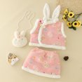 thumbnail image 2 of Ruyang Toddler Girls Cute Bunny New Year Outfits Long Sleeve Fleece Vest Coat + Skirt + Bag 3pcs Princess Fairy Clothing, 2 of 9