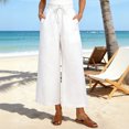 thumbnail image 2 of Babcutegg Womens Linen Pants Elastic Waist Side Pockets Soild Color Casual Fashion Lightweight Summer Clothes for Women White Size XL, 2 of 8