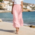 thumbnail image 3 of qolati Womens Maxi Skirt Elastic High Waist Swing Tiered A-line Summer Beach Skirts Flowy Pleated Boho Vacation Long Skirts with Pockets Pink S, 3 of 8