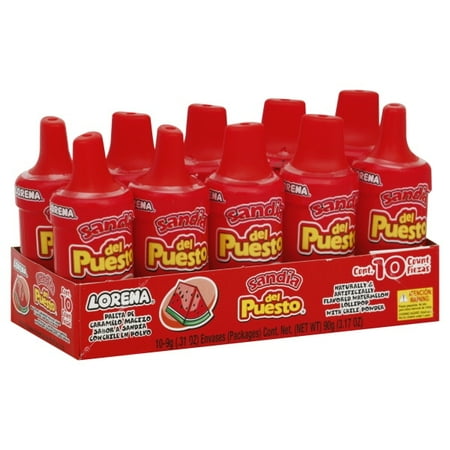 Lorena: Artificially Flavored Watermelon Lollipop w/Chilli Powder Sandia Del Puesto, 10 ct