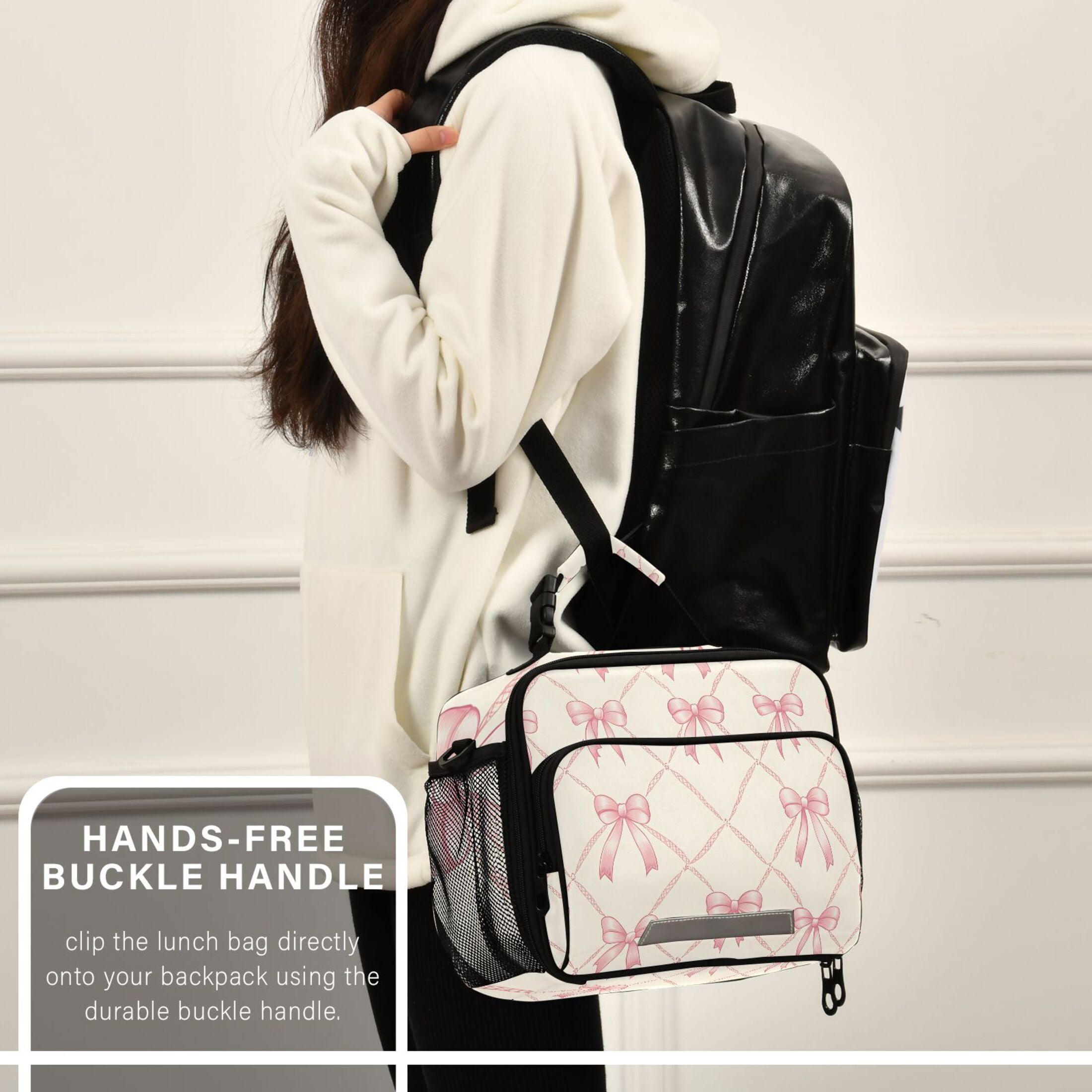 ALAZA Bows Checkered Lunch Box Insulated Cooler Bag Reusable Tote Bags Shoulder Strap