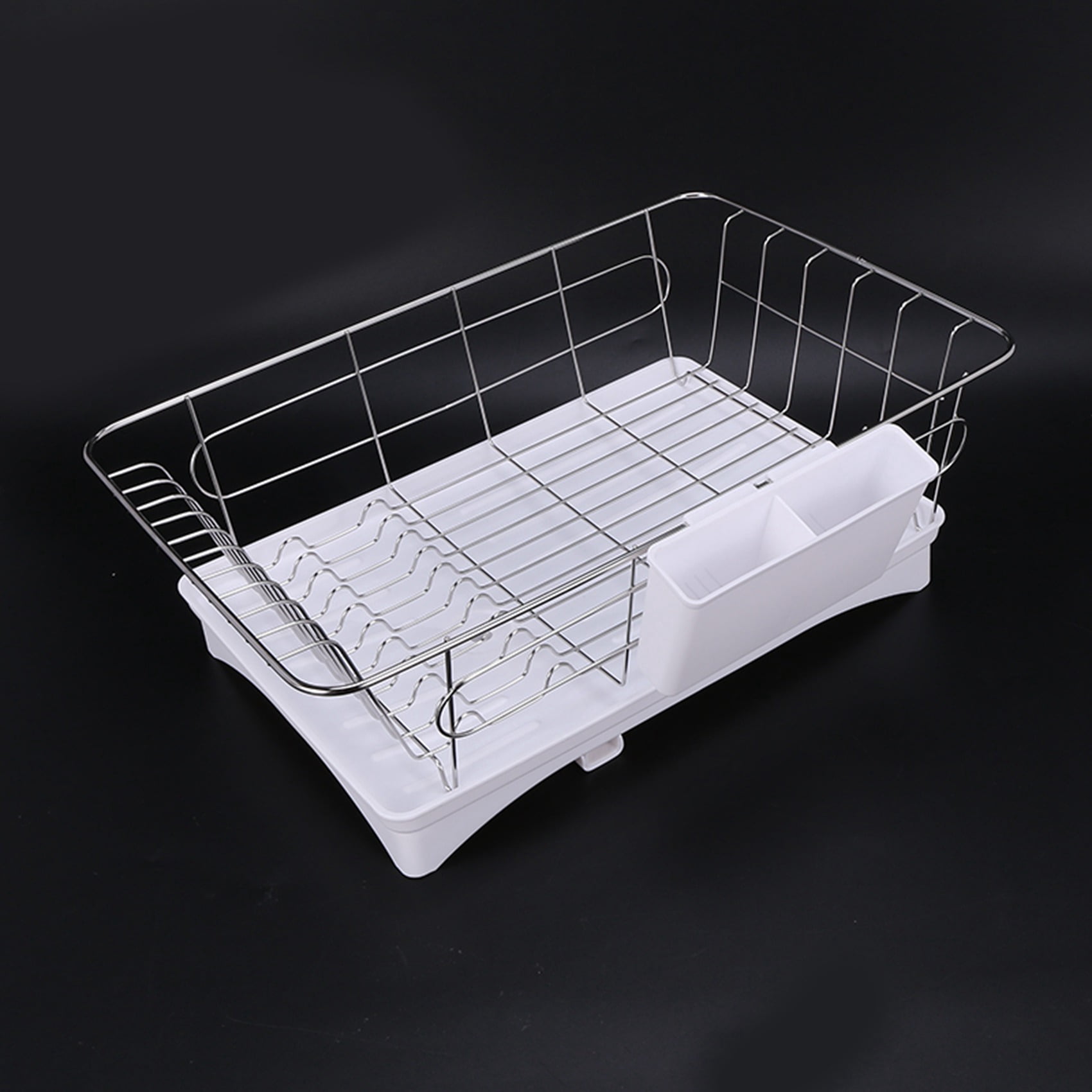 Stainless Steel Dish Drainer Drying Rack With 3-Piece Set Removable Rust Proof Utensil Holde For Kitchen Counter Storage Rack White