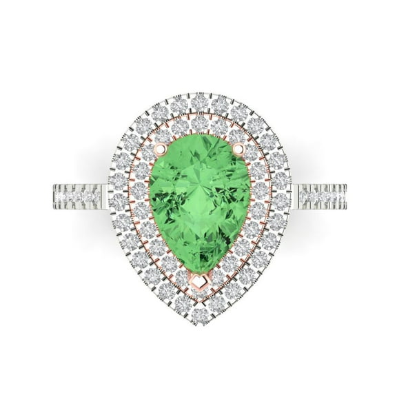 Halo Engagement Ring for Women - 2.48ct Simulated Green Diamond in 18K White/Rose Gold Promise Ring