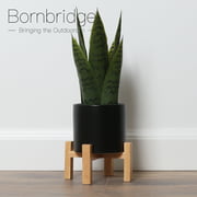 Bornbridge Artificial Snake Plant with Mid Century Plant Stand - Sansevieria Plant in Modern Planter - Artificial Plants with Indoor Plant Stand - Faux House Plants (Small / 1 Pack)