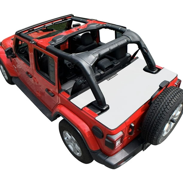 Shadeidea Jeep Wrangler Cargo Cover JL 4 Door Tonneau Cover JLU  (2018-Current) Rear Trunk Vinyl Tailgate Cover for Rubicon Sahara Sport S (  White ) - 3 Years Warranty 
