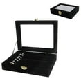 thumbnail image 3 of Jewelry Ring Storage Display Velvet Box Holder Case Organizer Earring Glass Tray Housekeeping & Organizers Storage Case,Black,Wood, 3 of 8