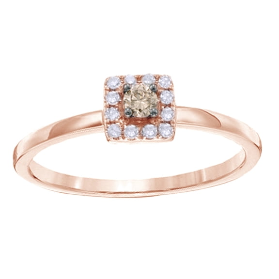 Round Cut White Natural Diamond Square Frame Promise Ring in 10k Rose Gold (0.17 Cttw)