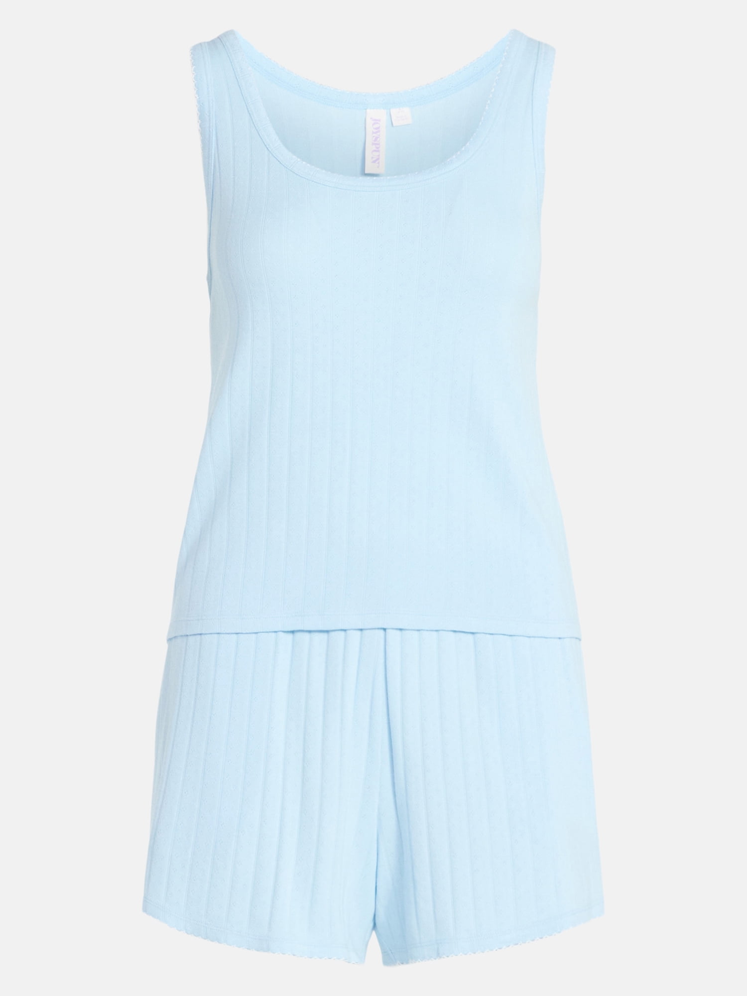 Joyspun Women’s Pointelle Knit Shorty Knit Sleeveless Pajama Set, Sizes XS-3X
