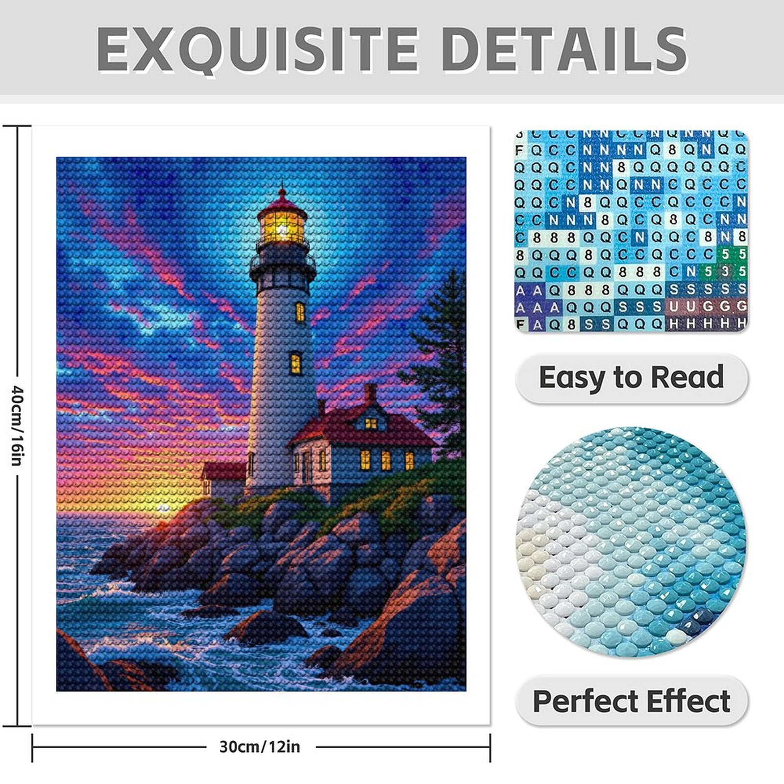 Diamond Art Kits for Adults - 5d Lighthouse Vibrant Sunset Seascape Diamond Painting for Adults, Diamond Art for Adults Beginners, Diamond Painting Kits for Adults for Home Wall Decor