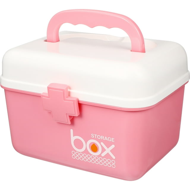 EeaseCA Multi-function Medicine Cabinet Portable First-aid Case Double Layer Home Storage Medicine Box (Pink, 21x16.5x15cm)