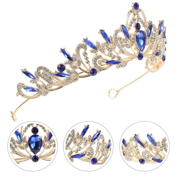 FRCOLOR Blue Rhinestone Bridal Tiara Headband for Women Hair Decoration Wedding Party Event Size 1.2in