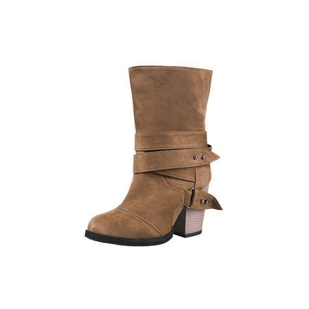 

Difumos Ladies Casual Wide-Calf Winter Shoes Comfort Mid Calf Boots Formal Non Slip Khaki 7
