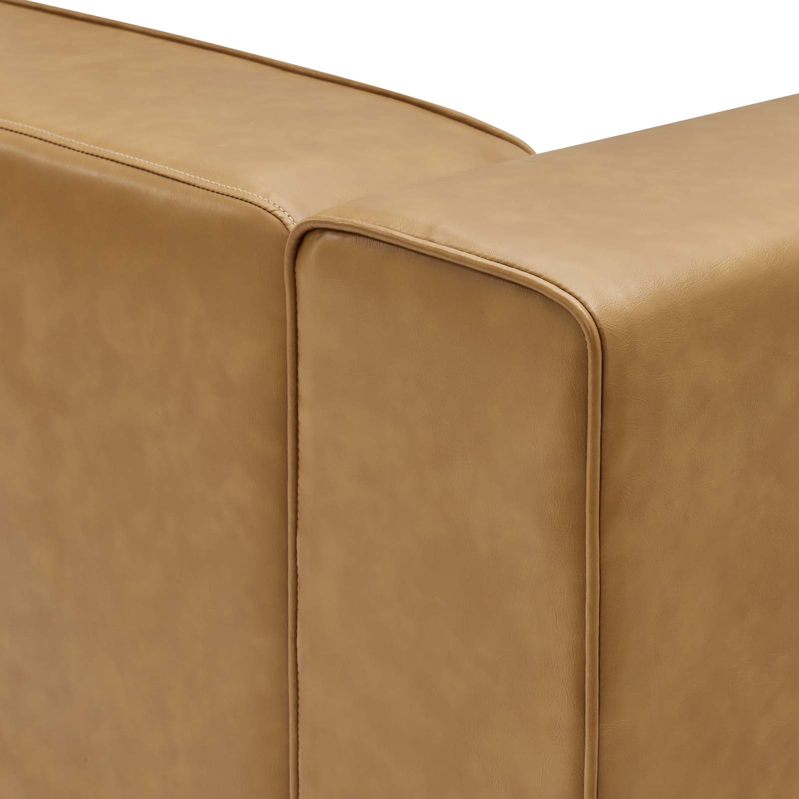 Modway Mingle Modern Faux Leather Sectional Sofa Set with Ottoman in Tan