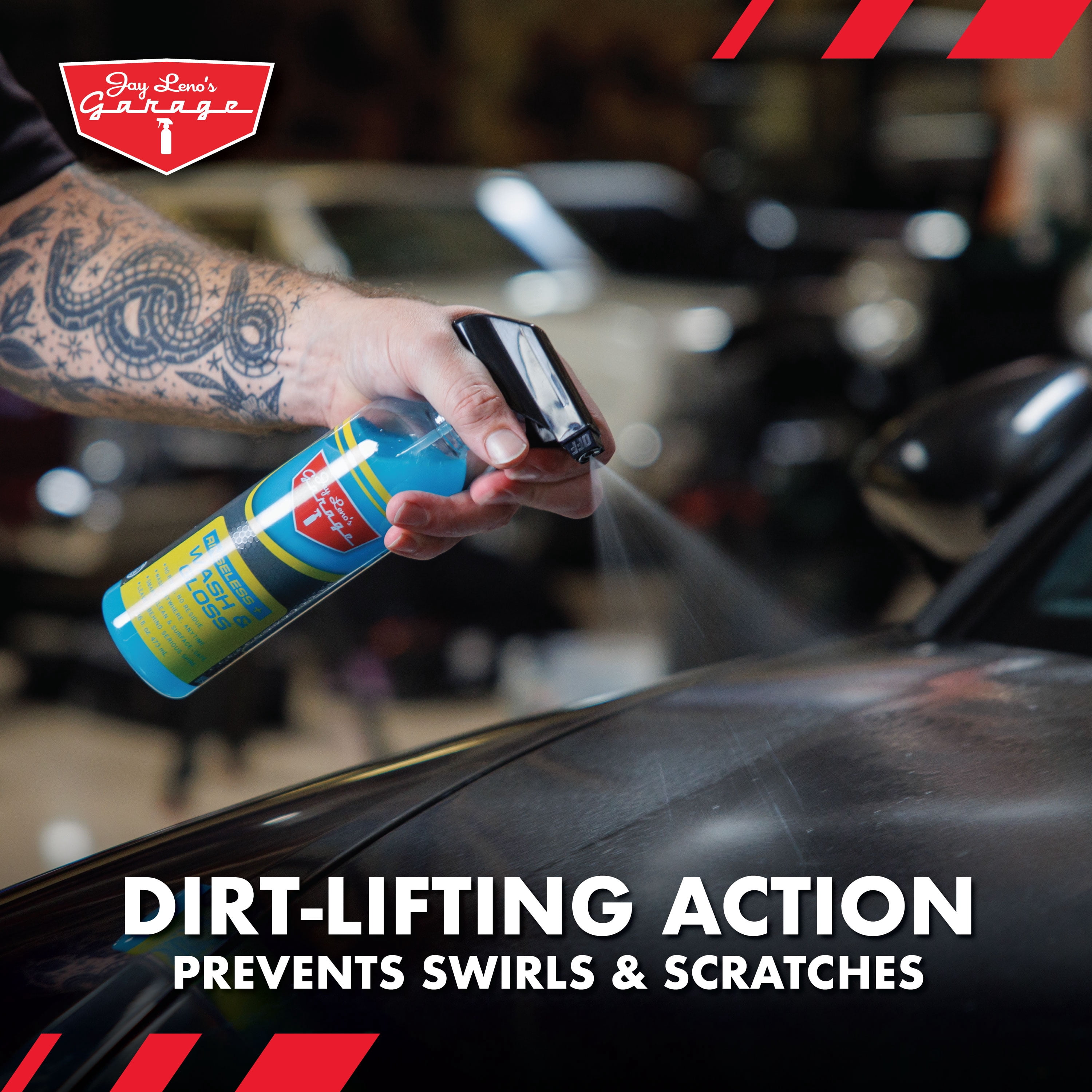 Jay Leno's Garage Rinseless+ Wash & Gloss (16 oz) – Waterless Car Wash Formula for Shine & Protection, No-Rinse, Eco-Friendly, Safe for All Finishes