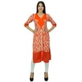 thumbnail image 6 of Bimba Womens Orange Printed Rayon Kurti Straight Ladies Kurta 3/4 Sleeve Clothing, 6 of 6