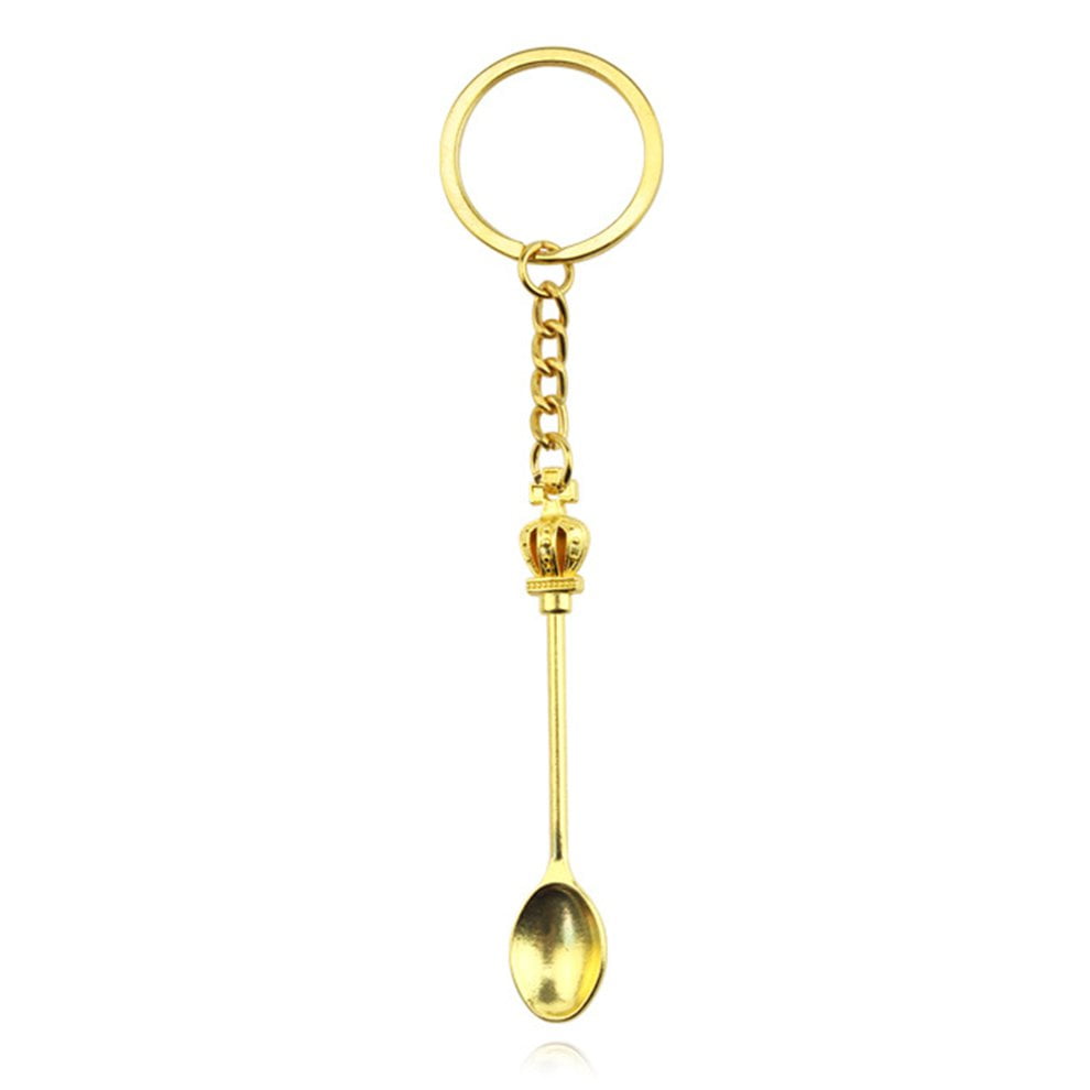 Spoon Crown Pendant Key Ring Bag Purse Small Teaspoon Dessert Keychain Vintage 