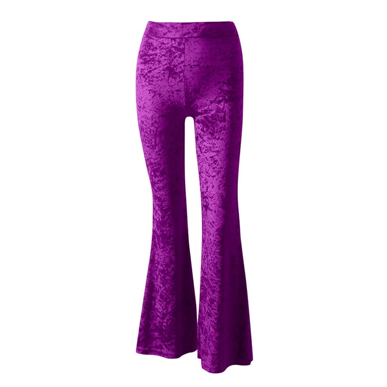 Penkiiy Women Velvet Flare Pants Elastic High Waist Side Penkiiy Women Velvet Flare Pants Elastic High Waist Side