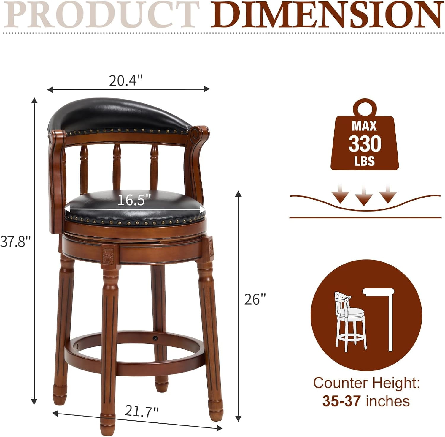 AULIFE Bar Stools Mid-Back Modern Swivel Barstools,Kitchen Counter Genuine Leather Upholstered Island Barstool with Footrest for Home Kitchen Dining Room