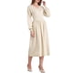 thumbnail image 4 of Vestido de suéter A-Line para mujer INSPIRE CHIC 2025, con cuello en V, manga larga, tejido acanalado, color beige, 4 of 5