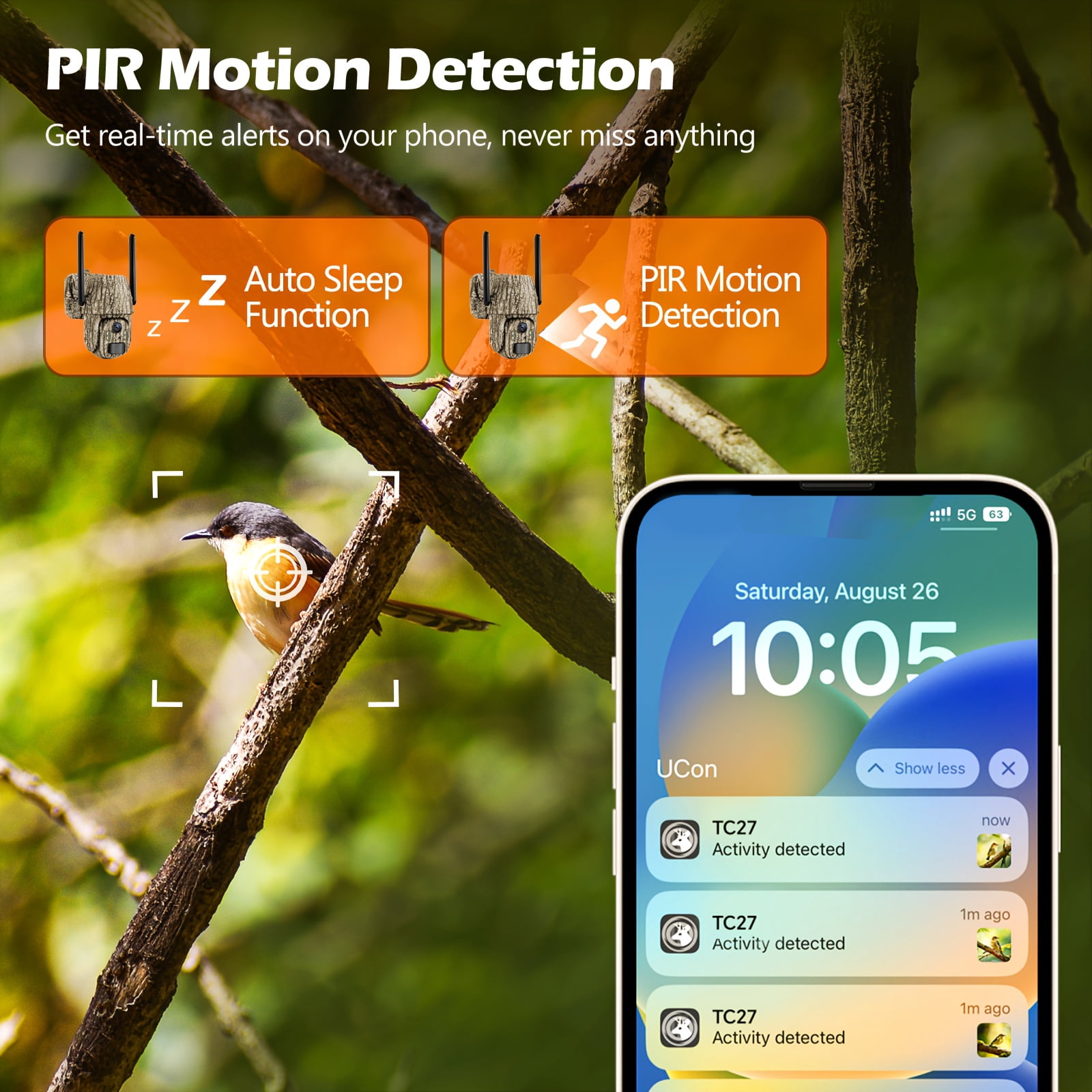 GMOX 4G LTE Cellular Solar Security Camera, Camouflage Wireless PTZ Outdoor Camera, 360° View, 2K Color Night Vision, No WiFi Needed for Farm & Hunting