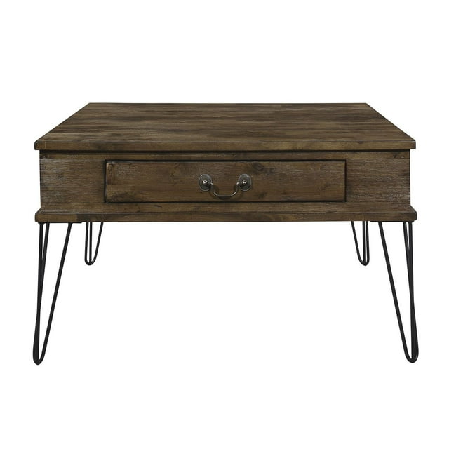 Topline Home Furnishings Table basse carrée avec 2 tiroirs, chêne rustique