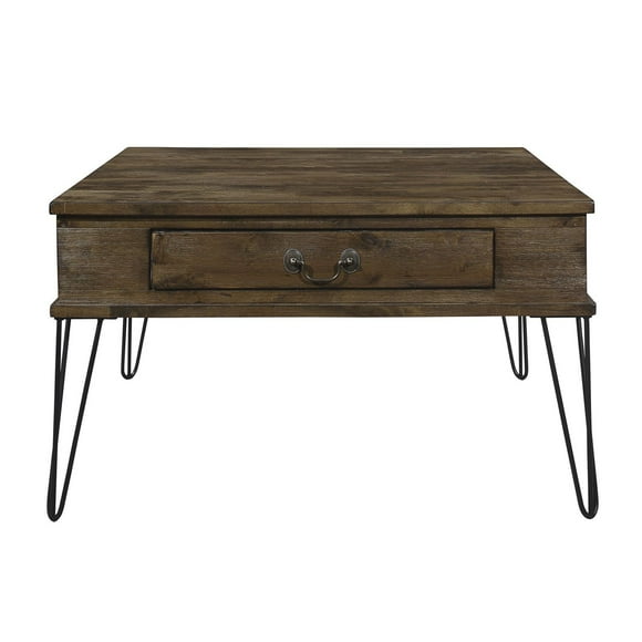 Topline Home Furnishings Square Coffee Table with 2 Drawers, Rustic Oak
