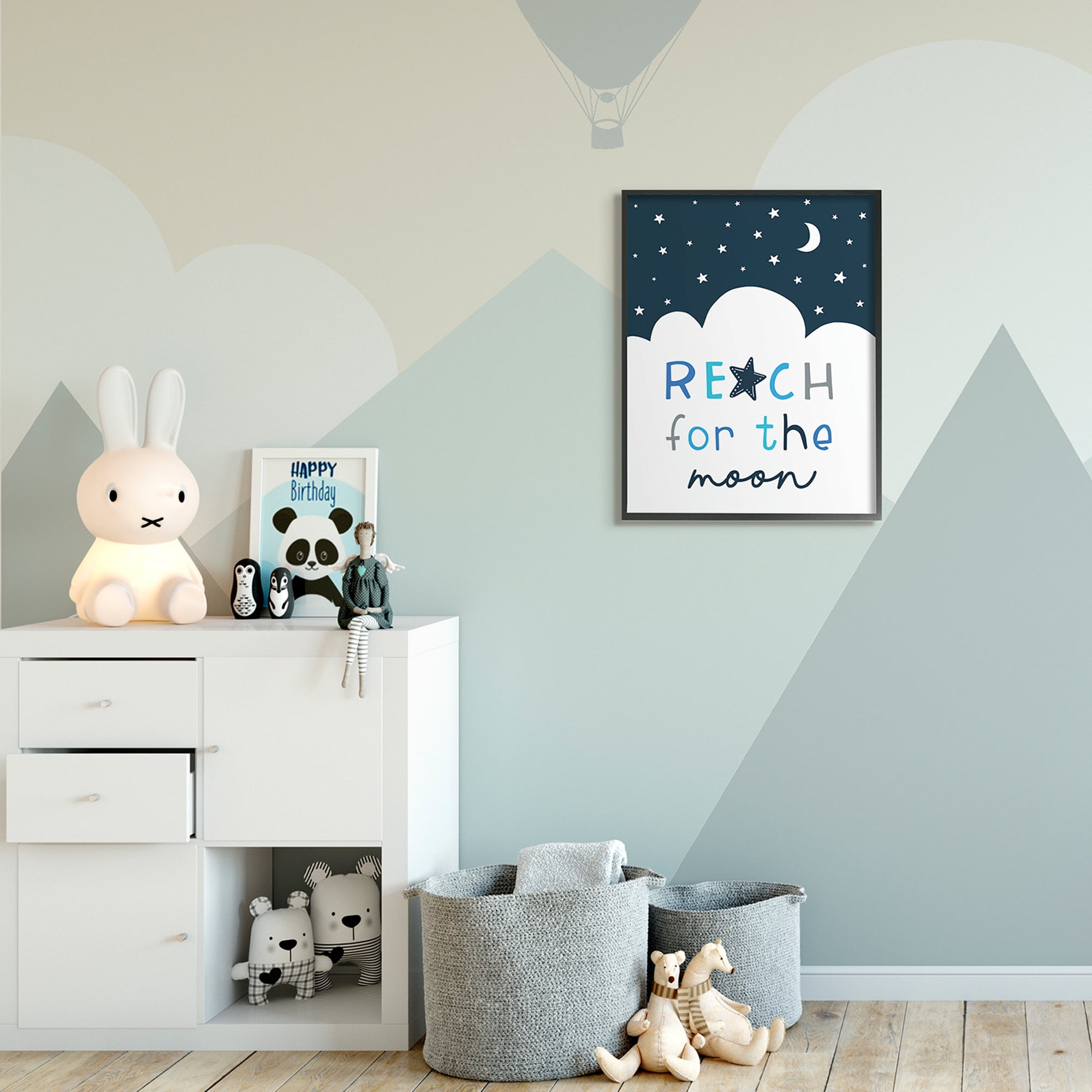 Stupell Industries Reach for Moon Phrase Night Sky Clouds,24 x 30,Designed by Elizabeth Tyndall