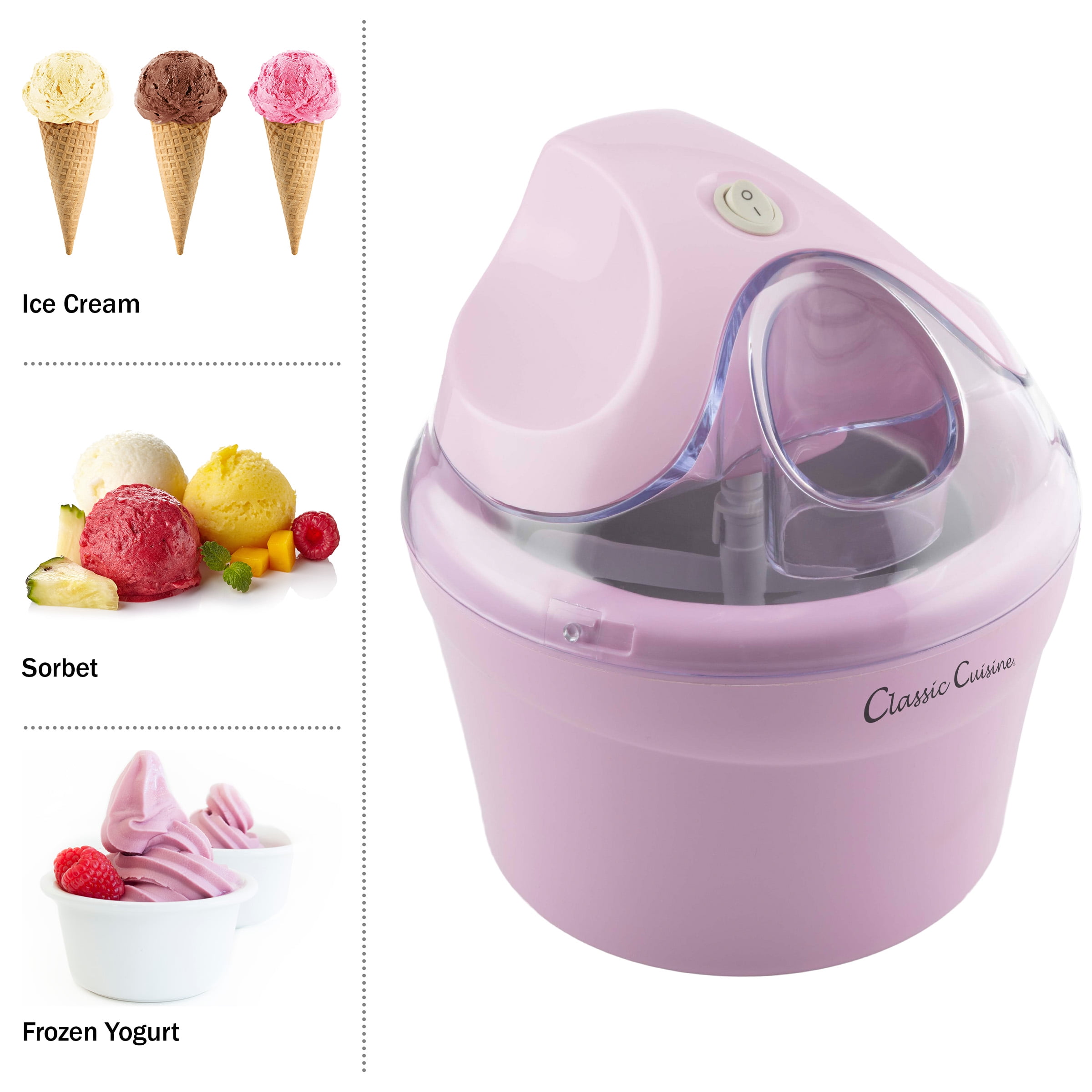 Classic Cuisine 1QT Ice Cream Maker for Sorbet, Gelato, and Frozen Yogurt