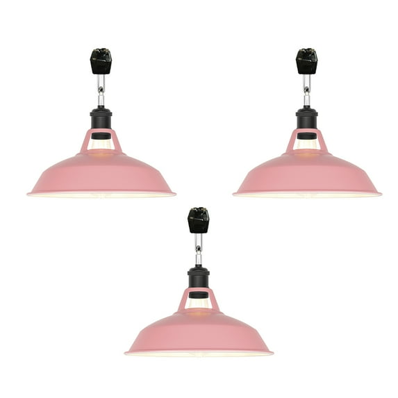 FSLiving J-Type Track Lighting E26 Base Industrial Adjustable Angle Lamp Pink Metal Shade with Matte Black Socket Track Light Fixture for Slope Ceiling Gimbal,Bulb and Track Not Included - 3 Lights