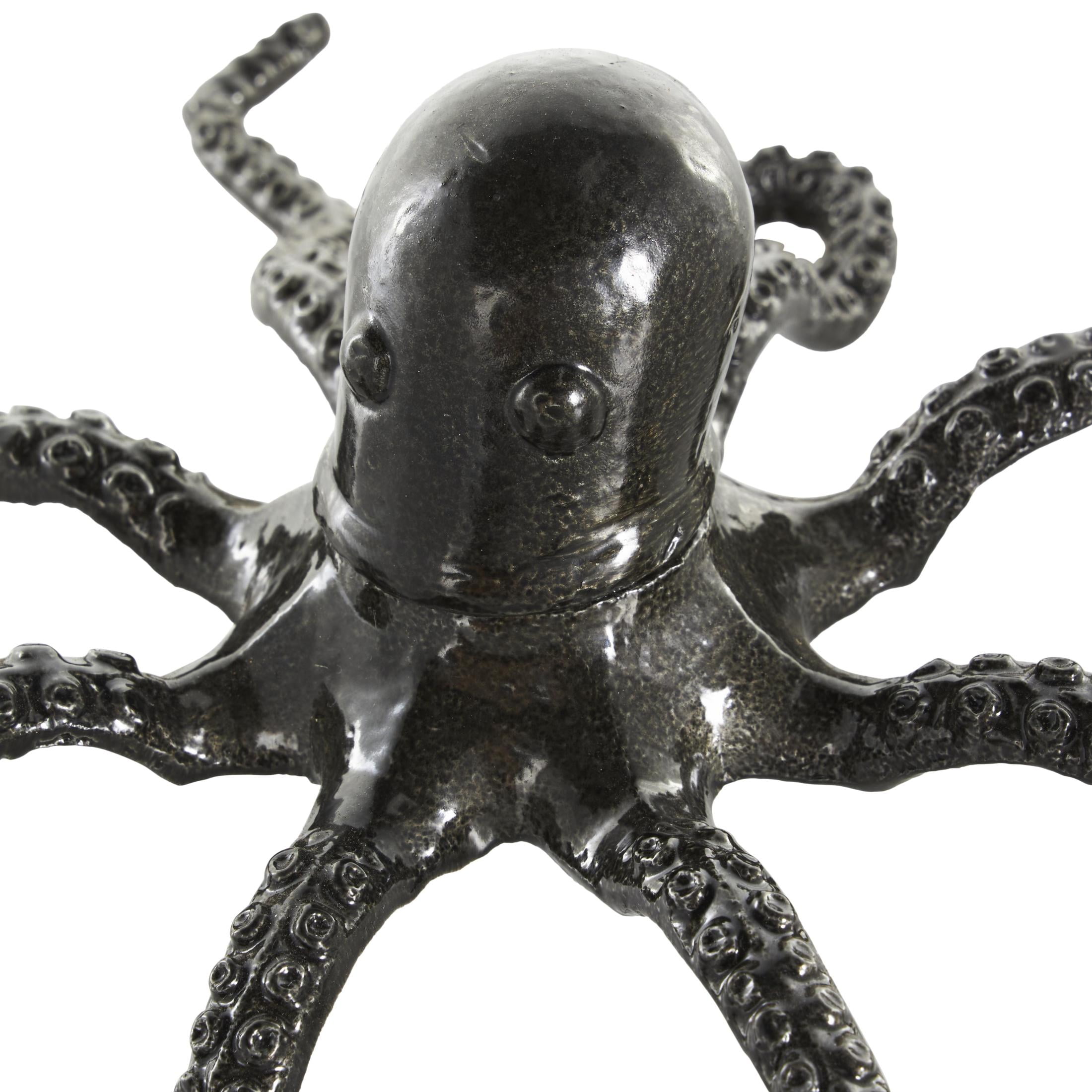7", 3"H Black Aluminum Metal Octopus Sculpture with Textured Tentacles, by DecMode (2 Count)