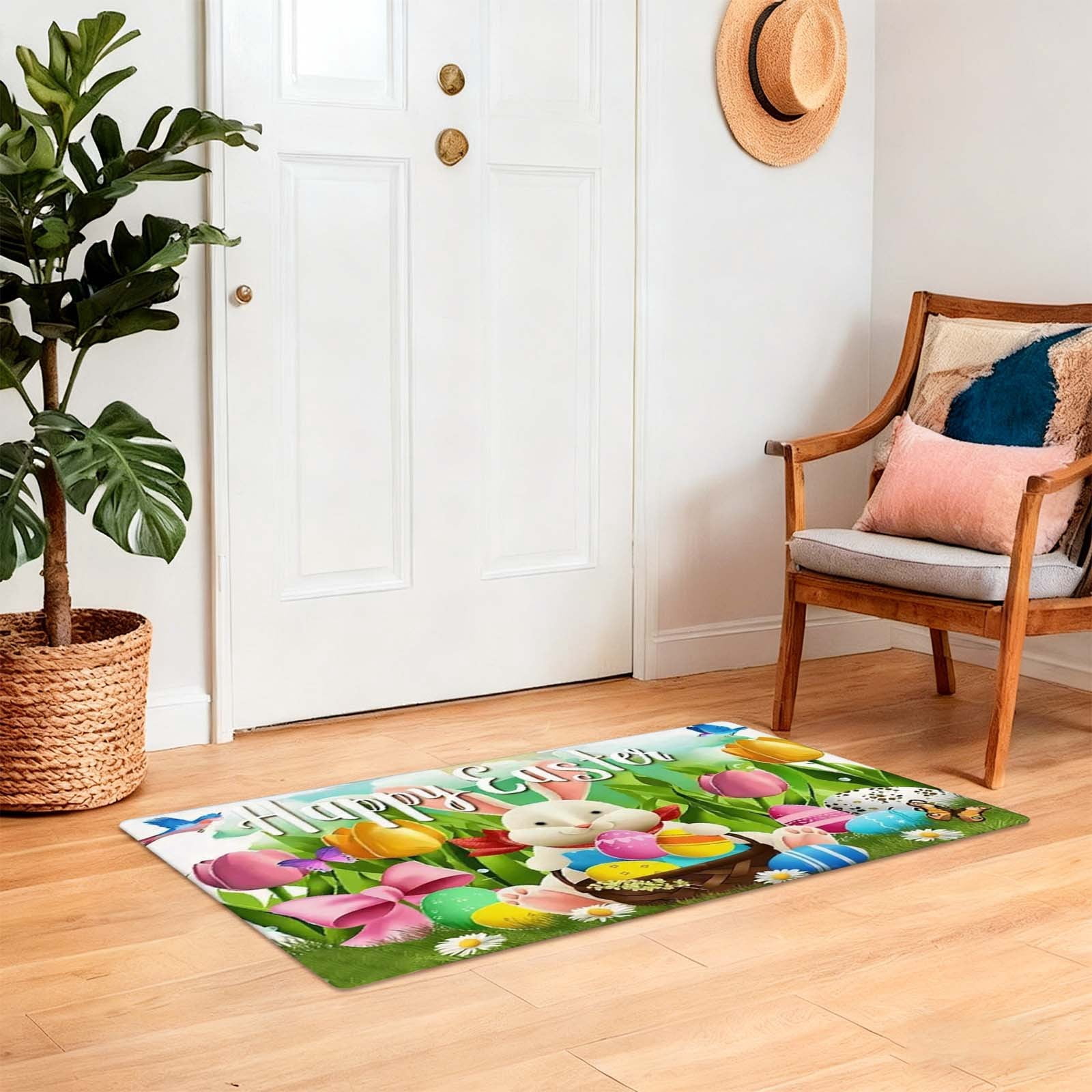 16" x 24" Happy Easter Spring Kitchen Floor Rug Easter Doormat Easter Rug Kitchen Mats for Floor Easter Bunny Kitchen Rug Easter Kitchen Mats for Floor Easter Kitchen Rugs