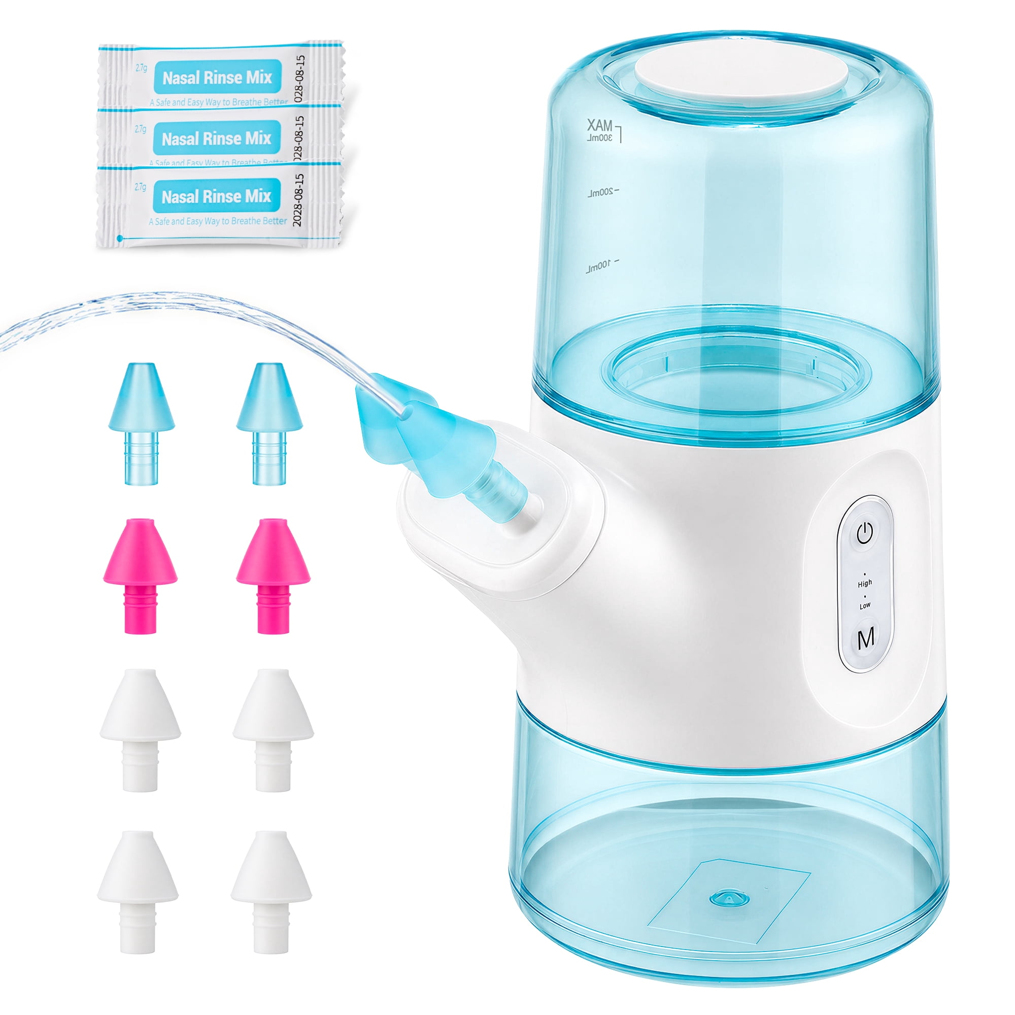 Nasal Irrigator, Electric Sinus Rinse with Dual Water Tank, Nasal Irrigation Device For Allergies, 8 Replacement Heads & 40 SaltPods for Daily Nasal Care