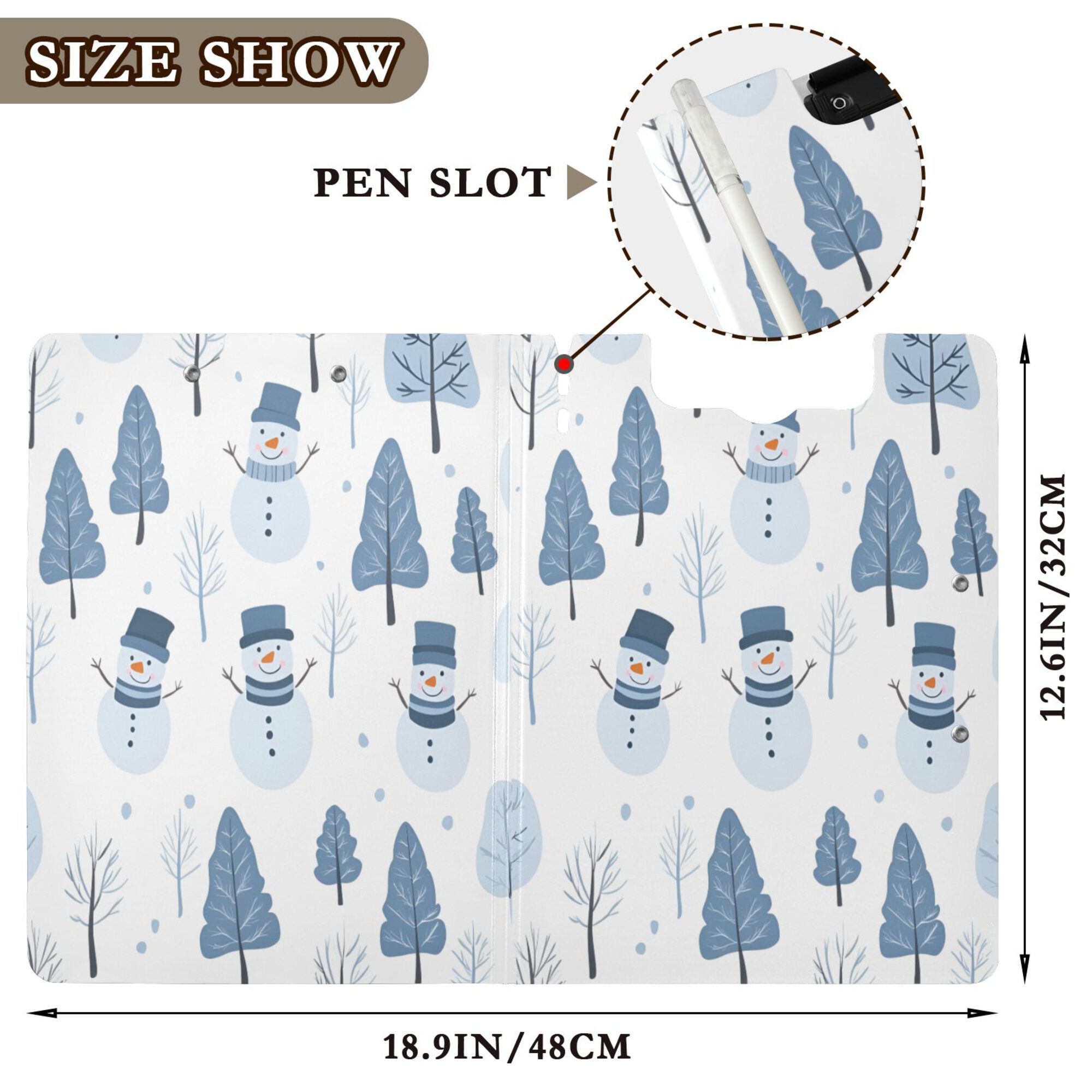 FORMRS A4 Clipboard Folder with Pen Holder Horizontal Foldable School Office Binder, White Snowman