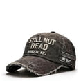 thumbnail image 3 of Still Not Dead Embroidered Distressed Baseball Cap, Hardcore Style Dad Hat for Men and Women, Washed Cotton Adjustable Vintage Cap for Daily Wear and Rebellious Fashion Statements - Black, 3 of 5