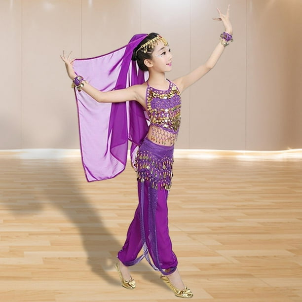 Conjunto de trajes de danza del vientre para ninos trajes de baile para ninas traje de Halloween ropa de danza del vientre de para purpura 140CM