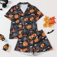 thumbnail image 2 of Xmyrz Halloween Pajamas For Women Set Print Button Up Baggy Comfort Pumpkin Faddish Short Sleeve Shorts Set Homewear Pj'S Sleepwear Outfit, 2 of 4