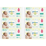 Johnson's Cotton Touch Baby Wipes for Sensitive Skin, 56 Wipes (Pack of 6)