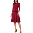thumbnail image 2 of INSPIRE CHICBusiness Skirt Suit Sets for Women's 2 Piece Outfits Office 3/4 Sleeve Blazer Jacket Pleated Skirts XS Dark Red, 2 of 5