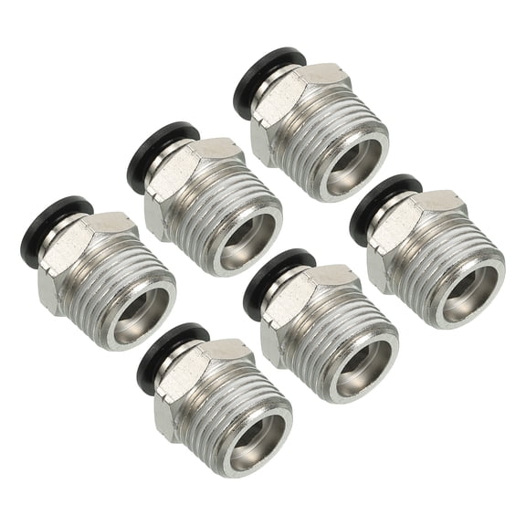 Uxcell 8mm x 3/8"NPT Male Thread Push to Connect Fittings Pneumatic Air line Quick Connect Fittings 6 Pack Silver