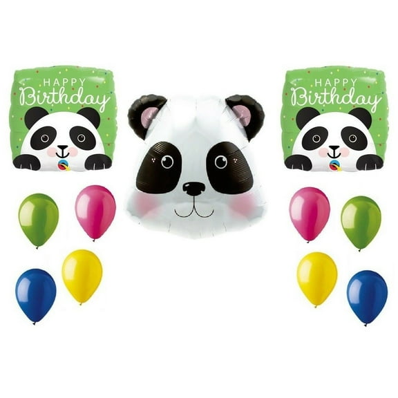 PANDA Pandemonium Head Jungle Zoo Happy Birthday Party Mylar Latex Balloons Set