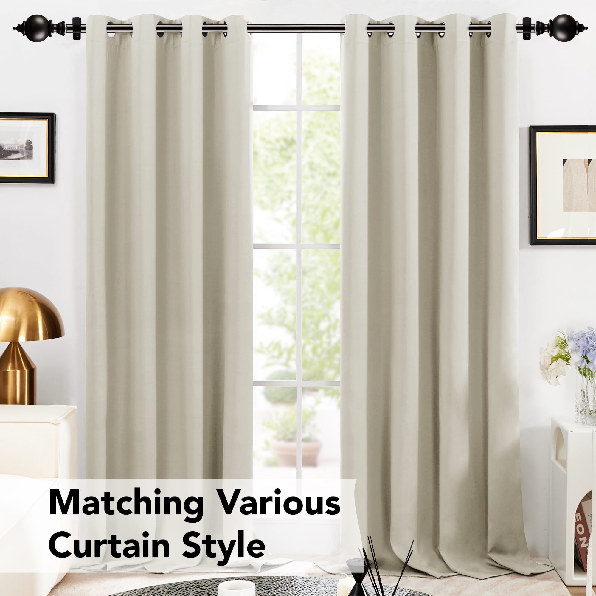 Deconovo Heavy Duty Decorative Curtain Rod, Black, 30-48 Inch, Adjustable Stainless Steel Window Treatment Rod for Living Room & Bedroom