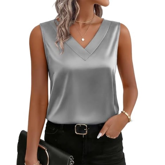 Womens Silk Satin Tank Tops V Neck Casual Sleeveless Camisole Blouses Summer Basic Tank Shirt 2026 Silver XL
