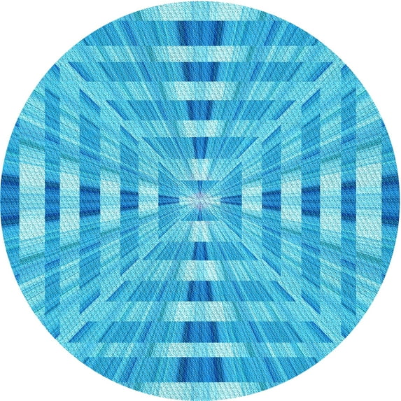 Ahgly Company Indoor Round Patterned Bright Cyan Blue Area Rugs, 3' Round