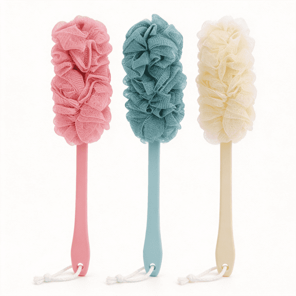 3 Pack Long Handled Back Scrubber, Soft Mesh Loofah Bath Shower Brush Exfoliating Body Cleaner for Men & Women