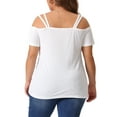 thumbnail image 3 of Blusa casual de verano para mujer de tallas grandes Agnes Orinda, con hombros descubiertos, corte en la parte superior, mangas cortas y diseño cruzado, talla 2X, color blanco, 3 of 6