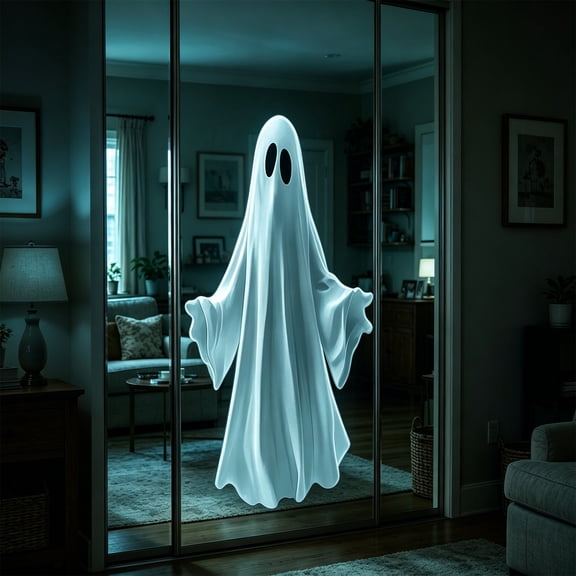 Large White Ghost Window Cling Sticker, Self Adhesive PVC Ghost Wall Decal, Removable Specter Mural for Mirror Glass Indoor Halloween Decor