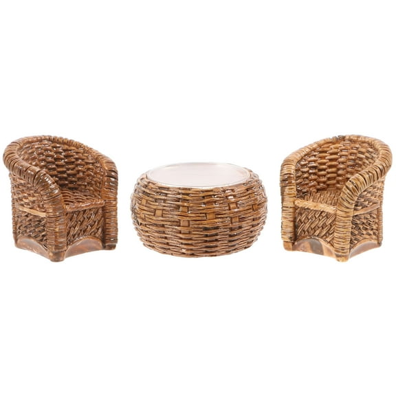 BESTSKY 1 Set of Dollhouse Furniture Woven Table Chair Model Set Miniature Dollhouse Accessories